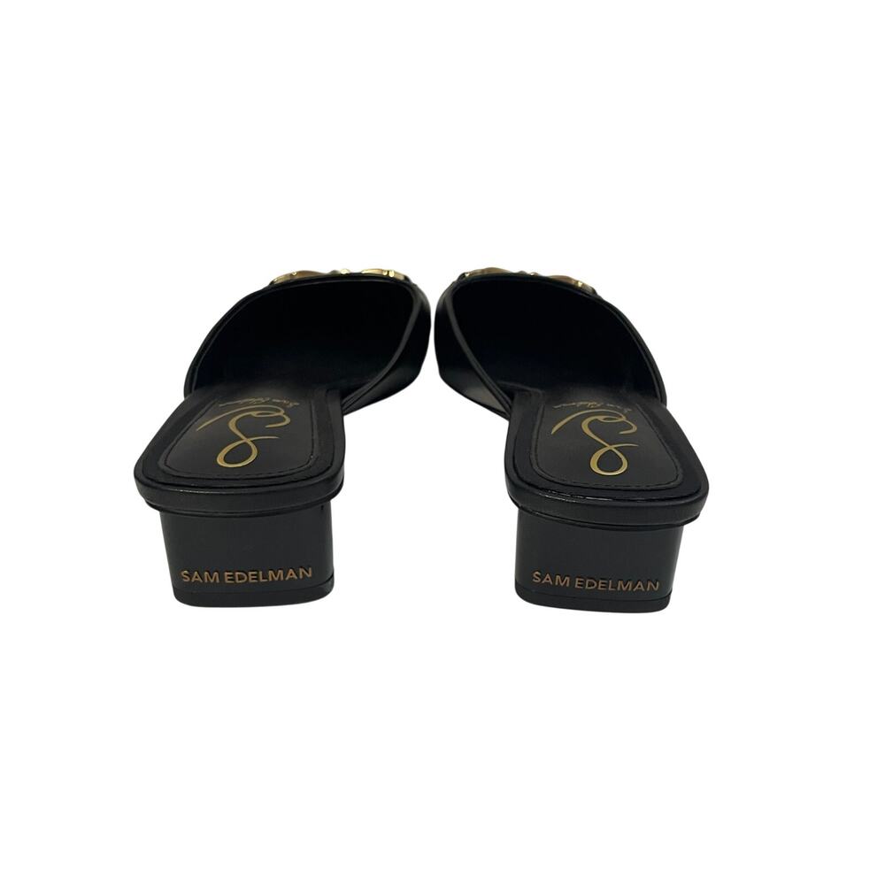 Sam Edelman Black Leather Slip-On Mules with Gold Bit Detail - Picture 4 of 11
